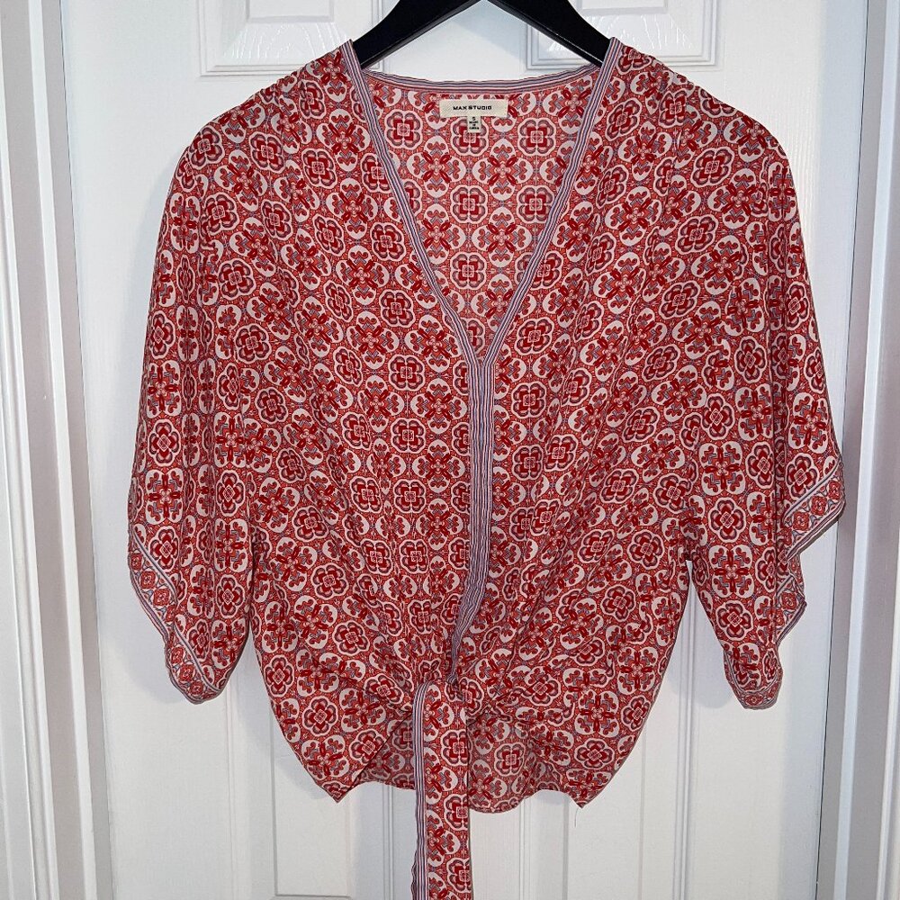 Max Studio Tie Front Short Sleeve Blouse